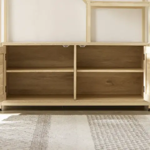 Rattan Bookshelf 7 Tiers Bookcases Storage Rack With Cabinet For Living Room Home Office, Natural 4