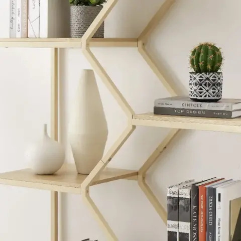 Rattan Bookshelf 7 Tiers Bookcases Storage Rack With Cabinet For Living Room Home Office, Natural 9