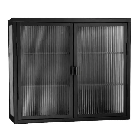 Retro Style Haze Double Glass Door Wall Cabinet With Detachable Shelves For Office, Dining Room,living Room, Kitchen And Bathroom 1