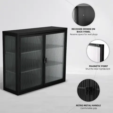 Retro Style Haze Double Glass Door Wall Cabinet With Detachable Shelves For Office, Dining Room,living Room, Kitchen And Bathroom 11