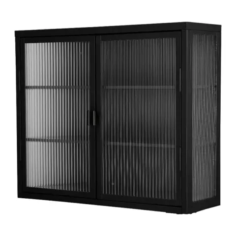 Retro Style Haze Double Glass Door Wall Cabinet With Detachable Shelves For Office, Dining Room,living Room, Kitchen And Bathroom 13