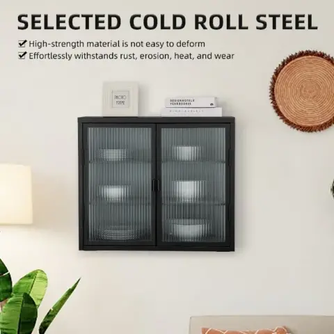 Retro Style Haze Double Glass Door Wall Cabinet With Detachable Shelves For Office, Dining Room,living Room, Kitchen And Bathroom 14