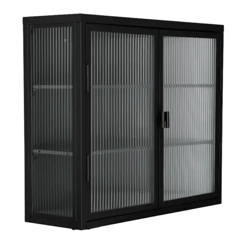 Retro Style Haze Double Glass Door Wall Cabinet With Detachable Shelves For Office, Dining Room,living Room, Kitchen And Bathroom 16