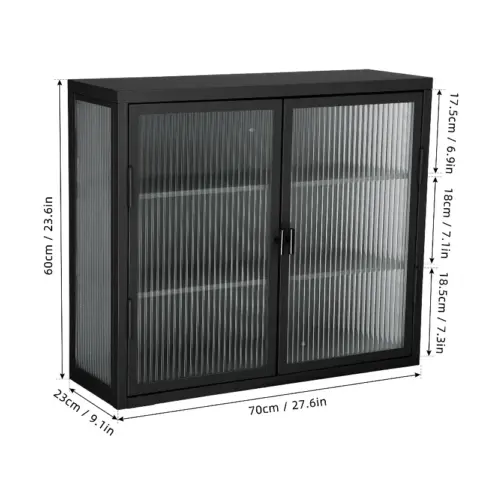 Retro Style Haze Double Glass Door Wall Cabinet With Detachable Shelves For Office, Dining Room,living Room, Kitchen And Bathroom 17