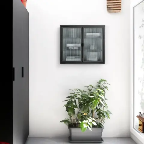 Retro Style Haze Double Glass Door Wall Cabinet With Detachable Shelves For Office, Dining Room,living Room, Kitchen And Bathroom 6