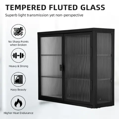 Retro Style Haze Double Glass Door Wall Cabinet With Detachable Shelves For Office, Dining Room,living Room, Kitchen And Bathroom 9