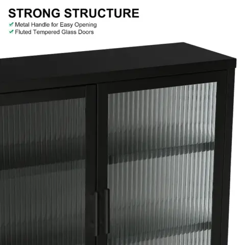 Retro Style Haze Double Glass Door Wall Cabinet With Detachable Shelves For Office, Dining Room,living Room, Kitchen And Bathroom Black 1
