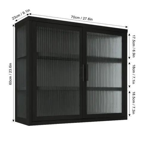 Retro Style Haze Double Glass Door Wall Cabinet With Detachable Shelves For Office, Dining Room,living Room, Kitchen And Bathroom Black 2