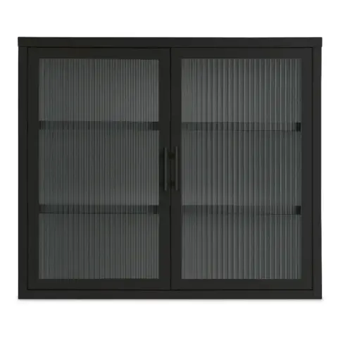 Retro Style Haze Double Glass Door Wall Cabinet With Detachable Shelves For Office, Dining Room,living Room, Kitchen And Bathroom Black 8