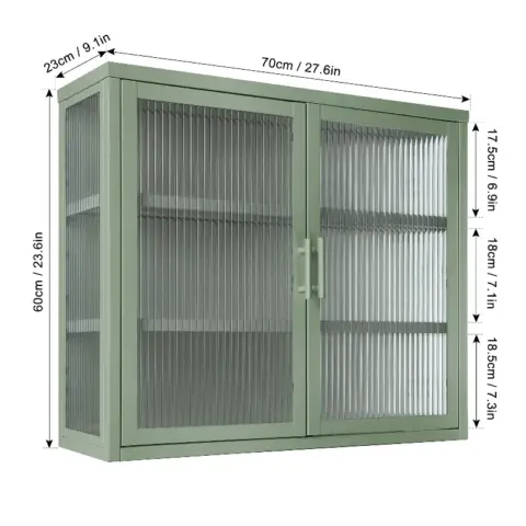 Retro Style Haze Double Glass Door Wall Cabinet With Detachable Shelves for Office, Dining Room,Living Room, Kitchen and Bathroom Mint Green