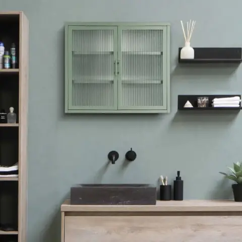 Retro Style Haze Double Glass Door Wall Cabinet With Detachable Shelves for Office, Dining Room,Living Room, Kitchen and Bathroom Mint Green
