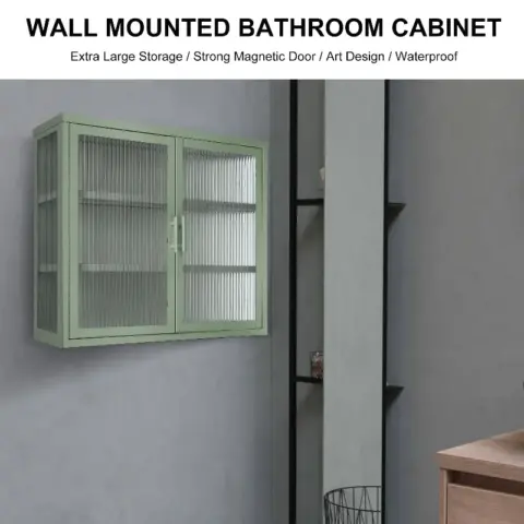 Retro Style Haze Double Glass Door Wall Cabinet With Detachable Shelves for Office, Dining Room,Living Room, Kitchen and Bathroom Mint Green
