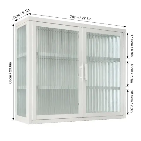 Retro Style Haze Double Glass Door Wall Cabinet With Detachable Shelves For Office, Dining Room,living Room, Kitchen And Bathroom White Color 2