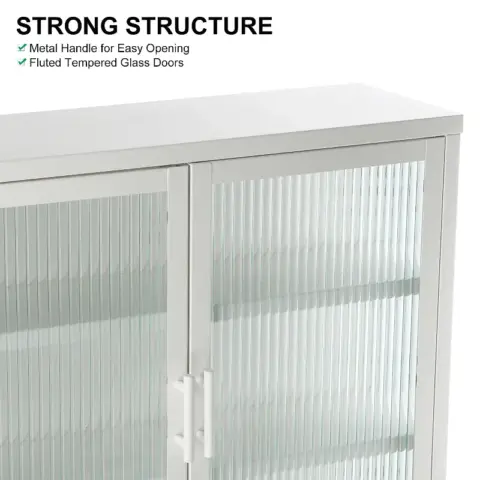 Retro Style Haze Double Glass Door Wall Cabinet With Detachable Shelves For Office, Dining Room,living Room, Kitchen And Bathroom White Color 3