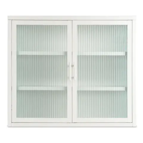 Retro Style Haze Double Glass Door Wall Cabinet With Detachable Shelves For Office, Dining Room,living Room, Kitchen And Bathroom White Color 7