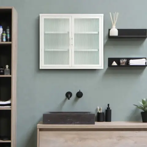 Retro Style Haze Double Glass Door Wall Cabinet With Detachable Shelves For Office, Dining Room,living Room, Kitchen And Bathroom White Color 8