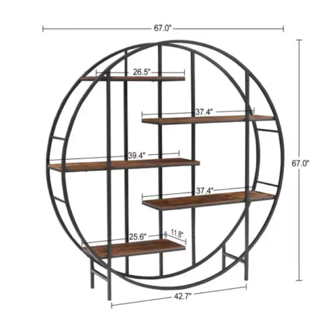 Round 5 Tier Metal Plant Stand Bookcase Storage Rack, Indoor Living Room Terrace Garden Balcony Display Stand. Rustic Brown 10