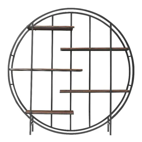 Round 5 Tier Metal Plant Stand Bookcase Storage Rack, Indoor Living Room Terrace Garden Balcony Display Stand. Rustic Brown 13