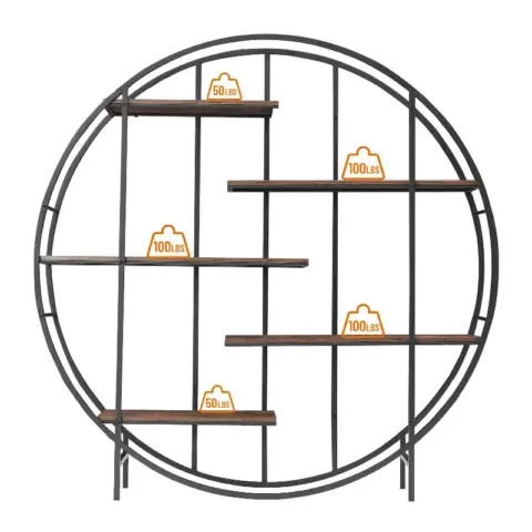 Round 5 Tier Metal Plant Stand Bookcase Storage Rack, Indoor Living Room Terrace Garden Balcony Display Stand. Rustic Brown 14