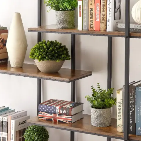 Round 5 Tier Metal Plant Stand Bookcase Storage Rack, Indoor Living Room Terrace Garden Balcony Display Stand. Rustic Brown 7
