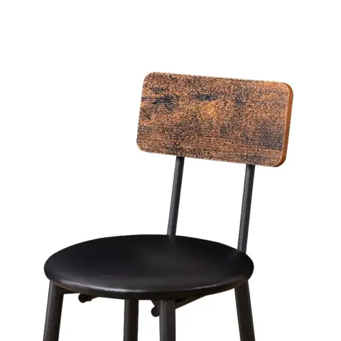 Round Bar Stool Set With Shelf, Upholstered Stool With Backrest, Rustic Brown 17