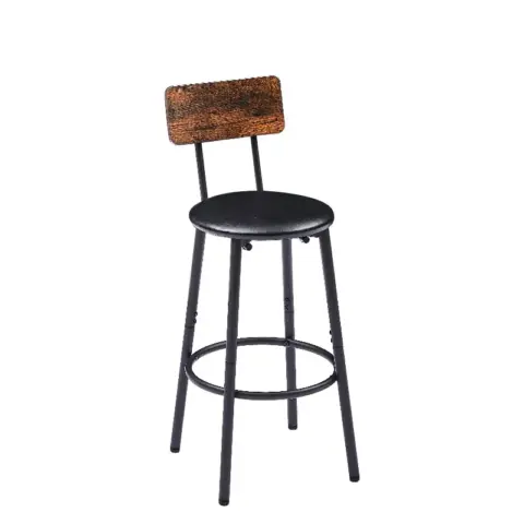 Round Bar Stool Set With Shelf, Upholstered Stool With Backrest, Rustic Brown 18