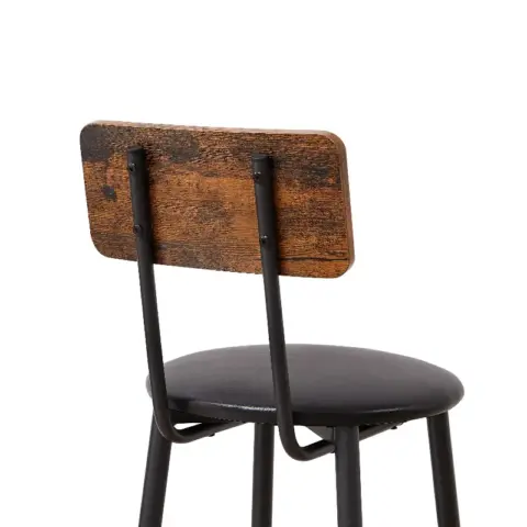 Round Bar Stool Set With Shelf, Upholstered Stool With Backrest, Rustic Brown 2