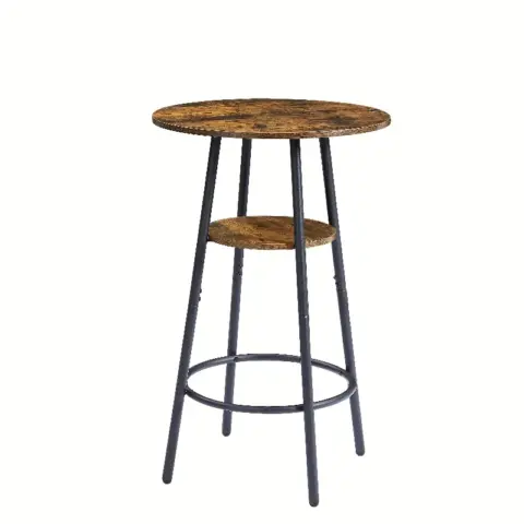 Round Bar Stool Set With Shelf, Upholstered Stool With Backrest, Rustic Brown 6