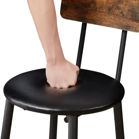 Round Bar Stool Set With Shelf, Upholstered Stool With Backrest, Rustic Brown 9