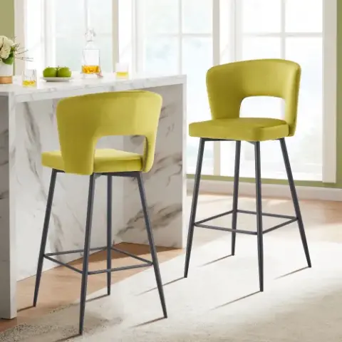 SET OF 2 Cloth armless Fashion fabric stool, Counter Height Modern Velvet backrest Fabric bar chairs,Bar Stool Chair for Kitchen/balcony with black Metal Legs