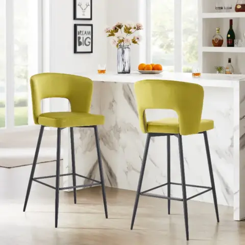 Set Of 2 Cloth Armless Fashion Fabric Stool, Counter Height Modern Velvet Backrest Fabric Bar Chairs,bar Stool Chair For Kitchenbalcony With Black Metal Legs 12