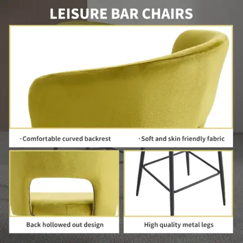 Set Of 2 Cloth Armless Fashion Fabric Stool, Counter Height Modern Velvet Backrest Fabric Bar Chairs,bar Stool Chair For Kitchenbalcony With Black Metal Legs 13