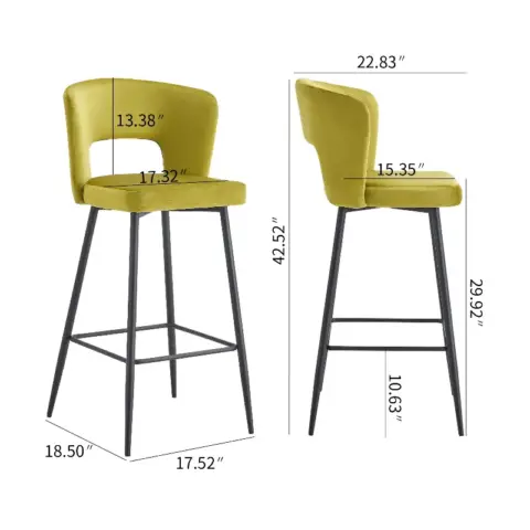 Set Of 2 Cloth Armless Fashion Fabric Stool, Counter Height Modern Velvet Backrest Fabric Bar Chairs,bar Stool Chair For Kitchenbalcony With Black Metal Legs 14