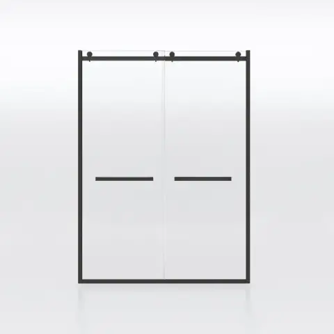 Semi Frameless Double Sliding Glass Shower Doors, 60 Width X 76height With 38(10mm) Clear Tempered Glass, Matt Black Finish 3