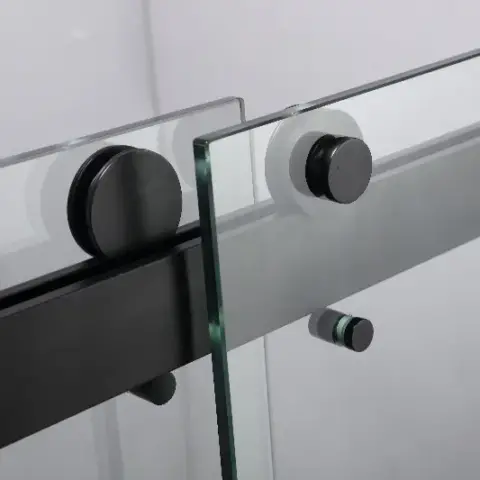 Semi Frameless Double Sliding Glass Shower Doors, 60 Width X 76height With 38(10mm) Clear Tempered Glass, Matt Black Finish 5