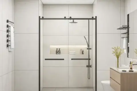 Semi Frameless Double Sliding Glass Shower Doors, 60 Width X 76height With 38(10mm) Clear Tempered Glass, Matt Black Finish