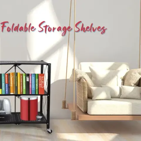 Simple Deluxe 3 Tier Heavy Duty Foldable Metal Rack Storage Shelving Unit With Wheels Moving Easily Organizer Shelves Great For Garage Kitchen 4