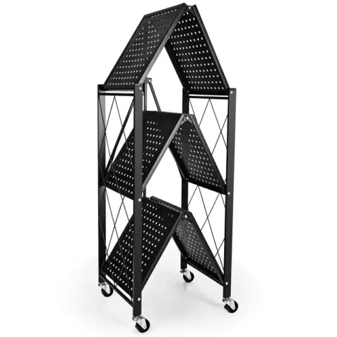 Simple Deluxe 3 Tier Heavy Duty Foldable Metal Rack Storage Shelving Unit With Wheels Moving Easily Organizer Shelves Great For Garage Kitchen 7