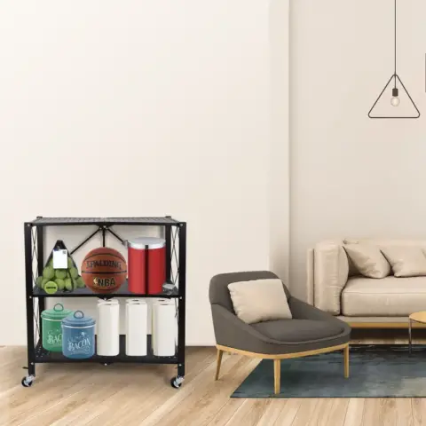 Simple Deluxe 3 Tier Heavy Duty Foldable Metal Rack Storage Shelving Unit With Wheels Moving Easily Organizer Shelves Great For Garage Kitchen 9