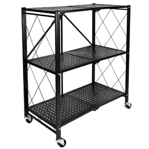 Simple Deluxe 3-Tier Heavy Duty Foldable Metal Rack Storage Shelving Unit with Wheels Moving Easily Organizer Shelves Great for Garage Kitchen