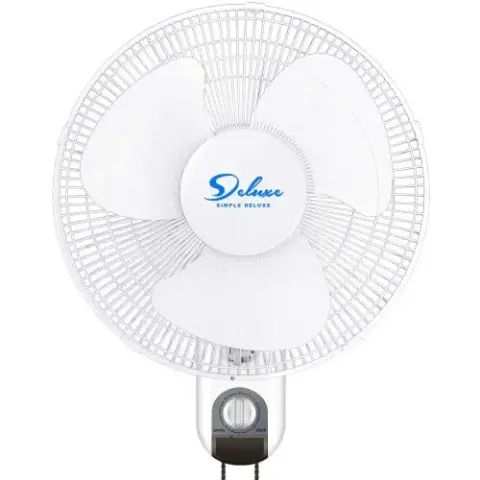 Simple Deluxe Household Wall Mount Fans 16 Inch Adjustable Tilt, 90 Degree, 3 Speed Settings, 1 Pack, White