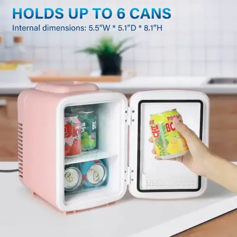Simple Deluxe Mini Fridge, 4l6 Can Portable Cooler & Warmer Freon Free Small Refrigerator Provide Compact Storage For Skincare, Beverage, Food, Cosmetics, Pink 3
