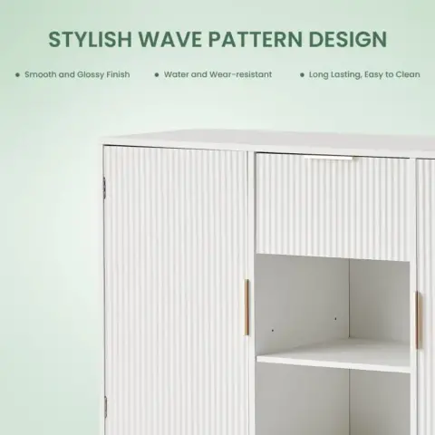 Storage Cabinet Wave Pattern With Drawers Buffets & Sideboards For Living Room, Dining Room, Bedroom , Hall, White, 47.2''w X 15.8''d X 33.5''h 1