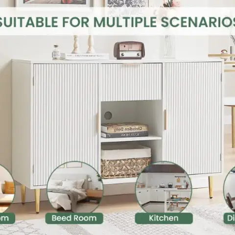 Storage Cabinet Wave Pattern With Drawers Buffets & Sideboards For Living Room, Dining Room, Bedroom , Hall, White, 47.2''w X 15.8''d X 33.5''h 12