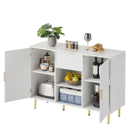 Storage Cabinet Wave Pattern With Drawers Buffets & Sideboards For Living Room, Dining Room, Bedroom , Hall, White, 47.2''w X 15.8''d X 33.5''h 14
