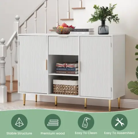 Storage Cabinet Wave Pattern With Drawers Buffets & Sideboards For Living Room, Dining Room, Bedroom , Hall, White, 47.2''w X 15.8''d X 33.5''h 16