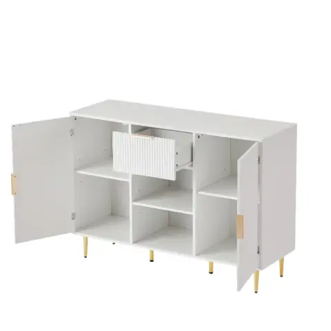 Storage Cabinet Wave Pattern With Drawers Buffets & Sideboards For Living Room, Dining Room, Bedroom , Hall, White, 47.2''w X 15.8''d X 33.5''h 19