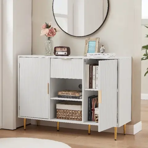 Storage Cabinet Wave Pattern With Drawers Buffets & Sideboards For Living Room, Dining Room, Bedroom , Hall, White, 47.2''w X 15.8''d X 33.5''h 22