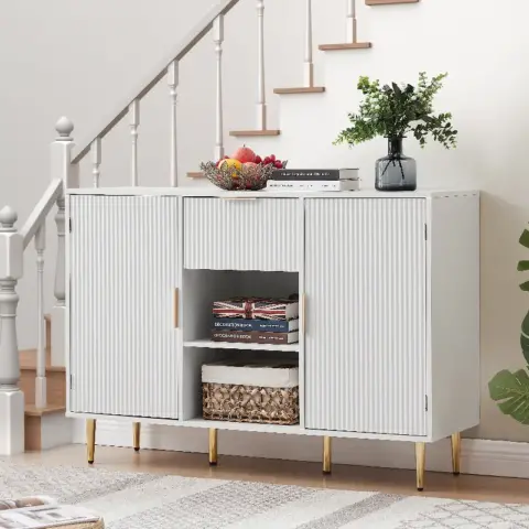 Storage Cabinet Wave Pattern With Drawers Buffets & Sideboards For Living Room, Dining Room, Bedroom , Hall, White, 47.2''w X 15.8''d X 33.5''h 23