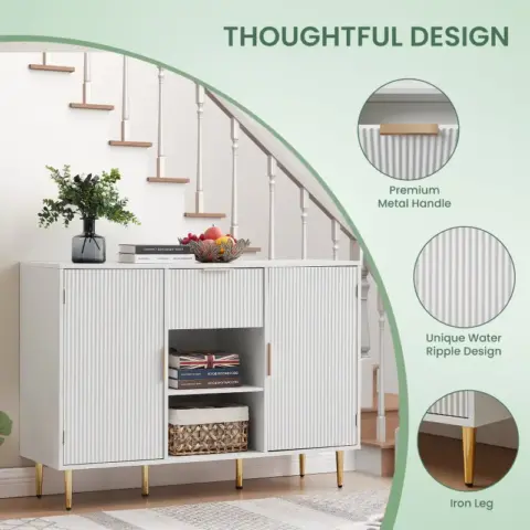 Storage Cabinet Wave Pattern With Drawers Buffets & Sideboards For Living Room, Dining Room, Bedroom , Hall, White, 47.2''w X 15.8''d X 33.5''h 4